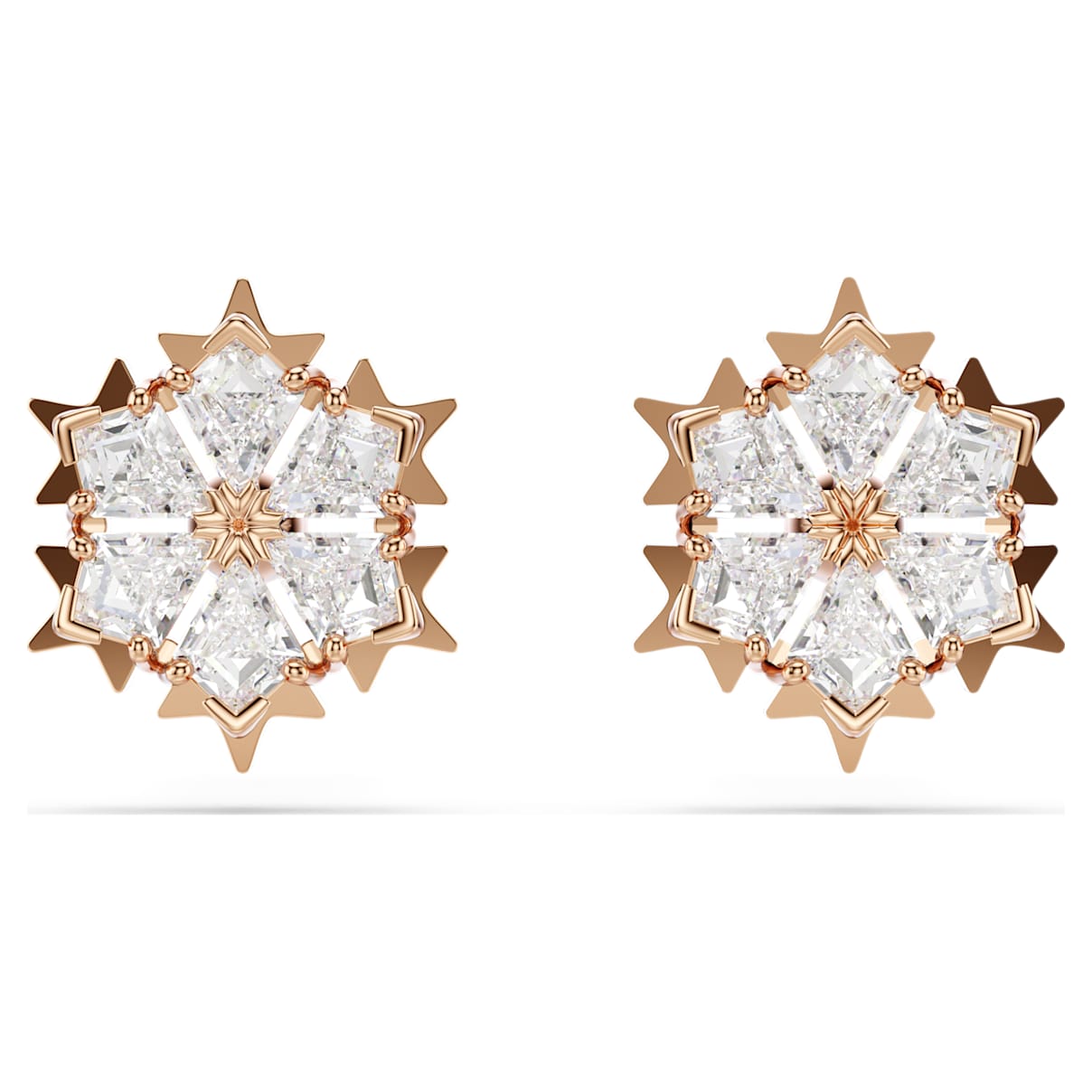 

Magic stud earrings, Snowflake, White, Rose gold-tone plated