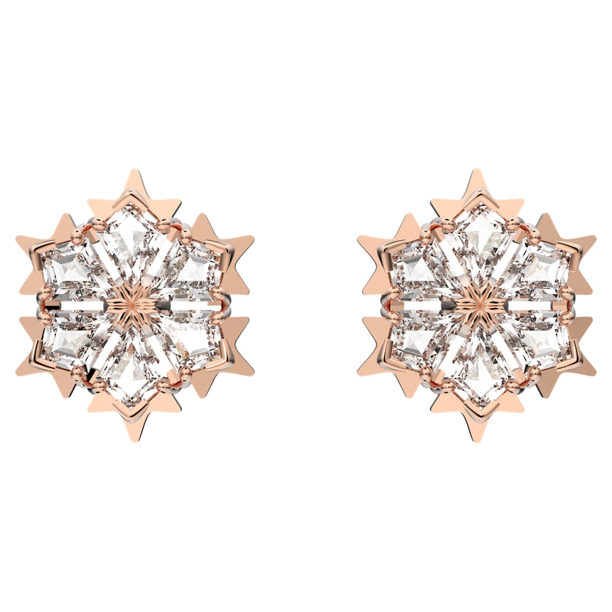

Magic stud earrings, Snowflake, White, Rose gold-tone plated
