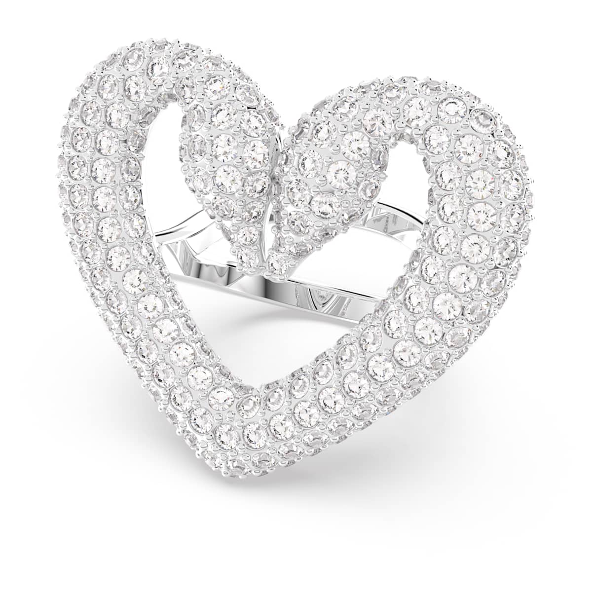 Sublima cocktail ring, Heart, Large, White, Rhodium plated