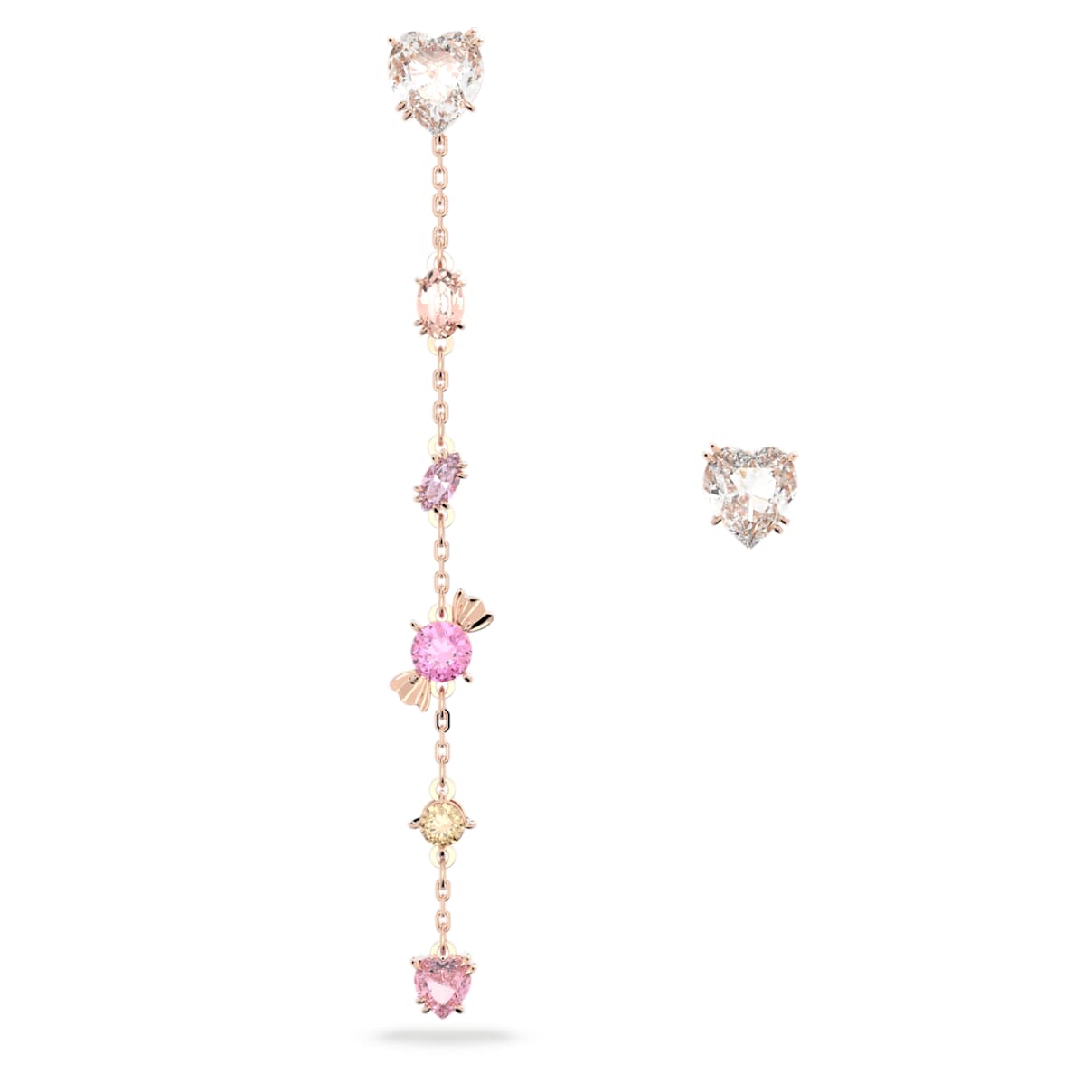 

Gema 520 drop earrings, Asymmetrical design, Candy and heart, Pink, Rose gold-tone plated