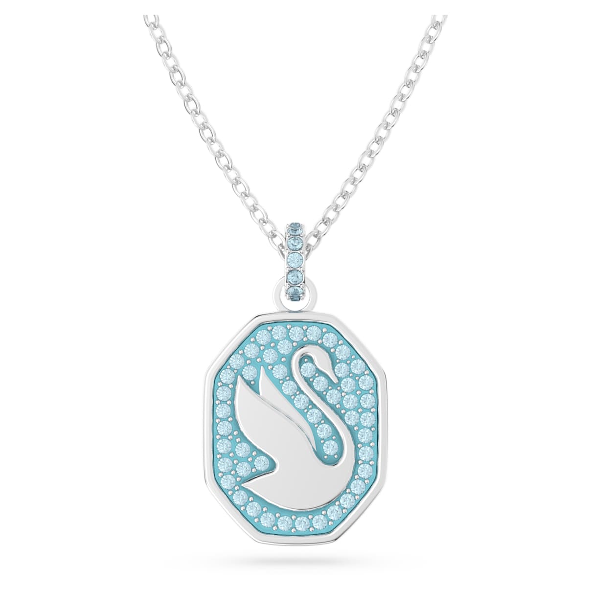 

Swan pendant, Swan, Long, Blue, Rhodium plated