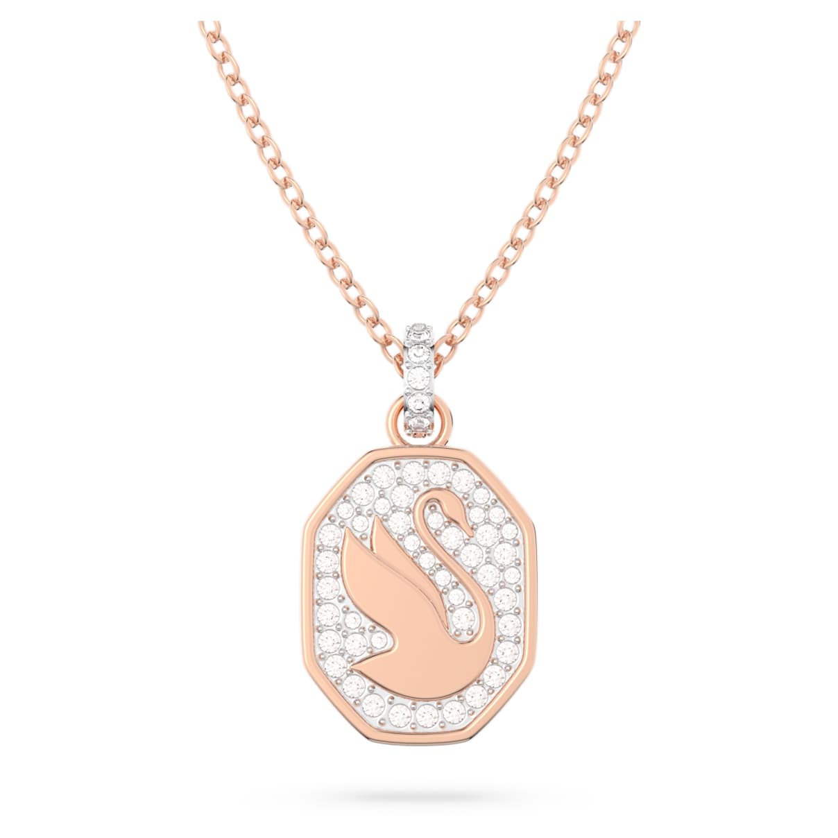 

Swan pendant, Swan, Long, White, Rose gold-tone plated