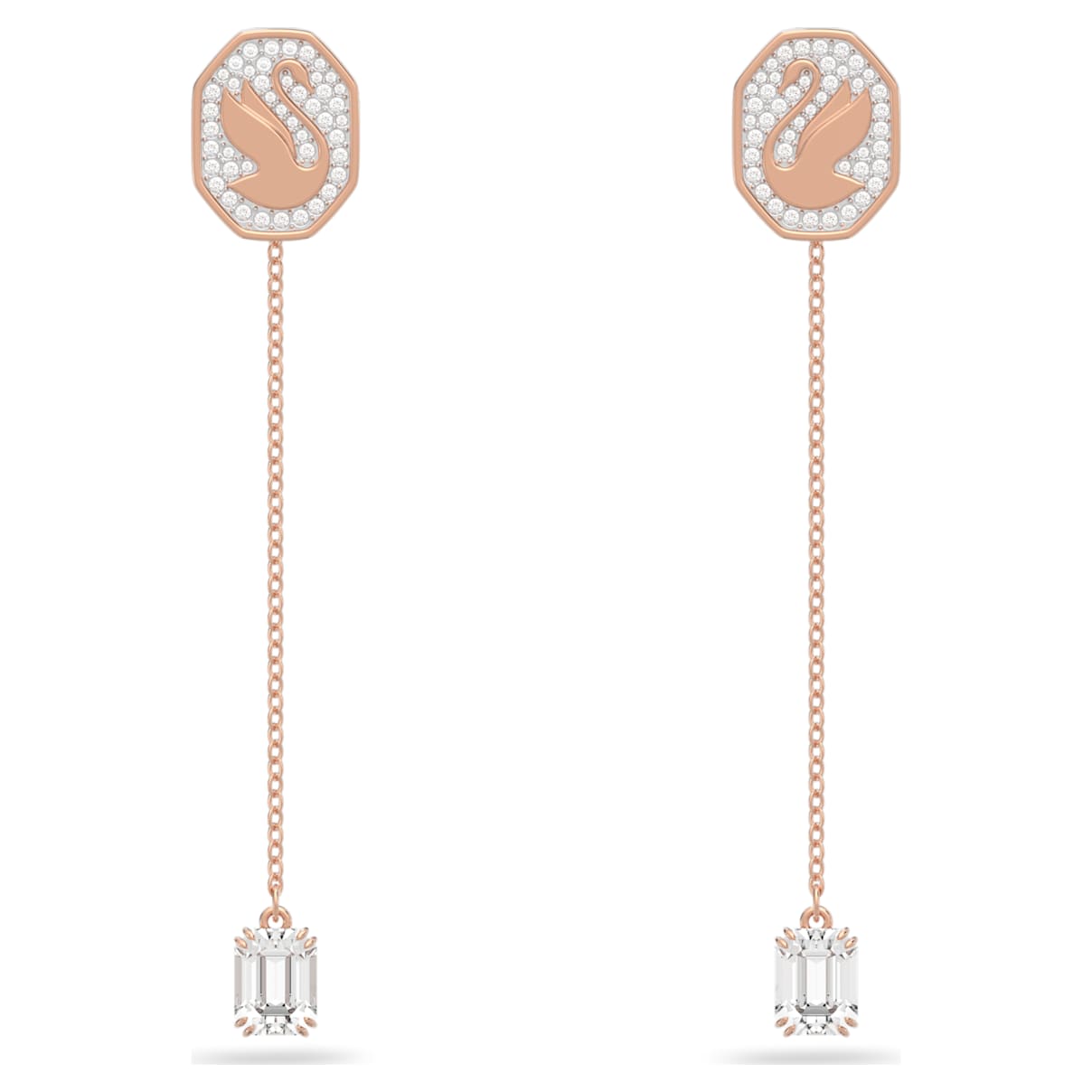 

Swan drop earrings, Swan, White, Rose gold-tone plated