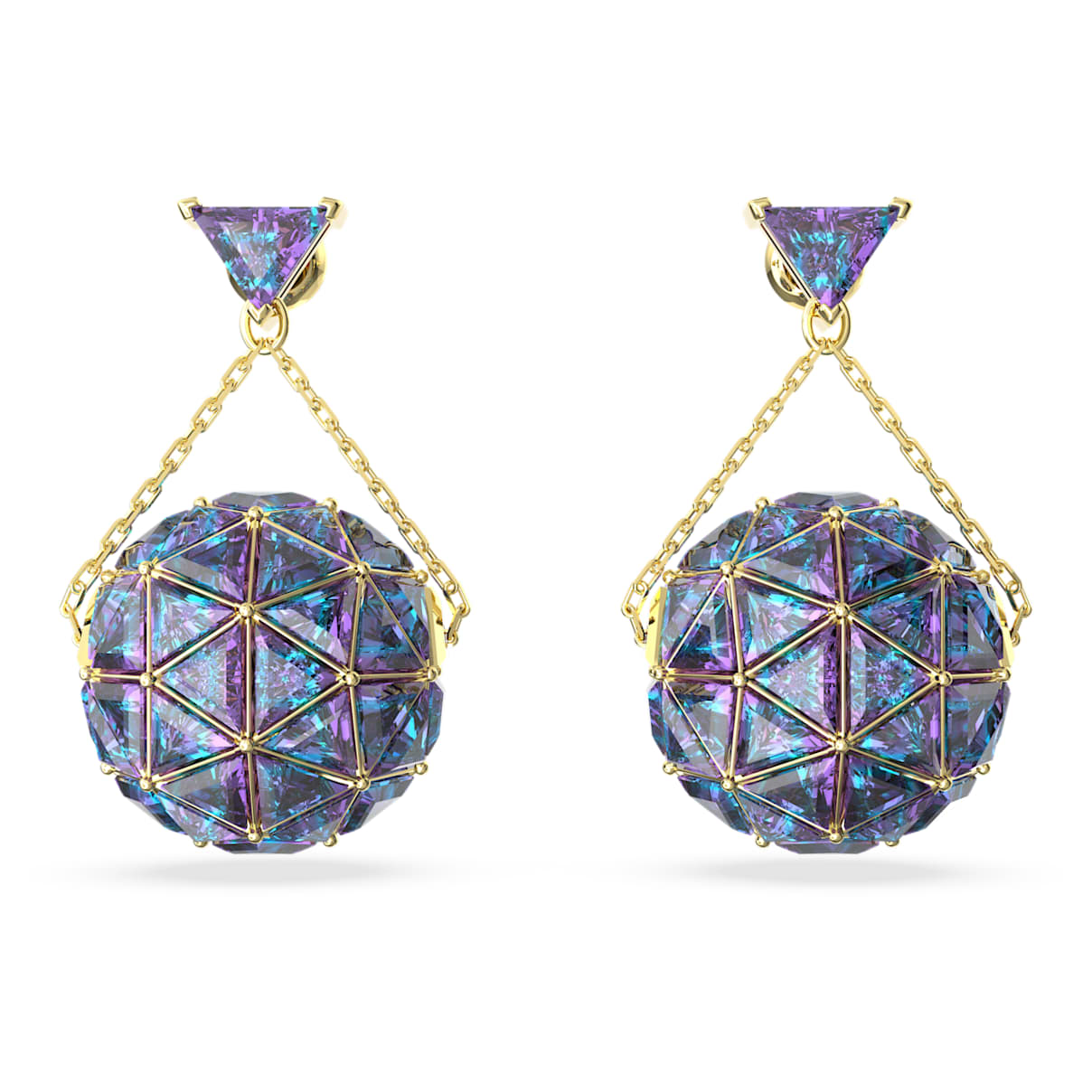 

Curiosa drop earrings, Triangle cut, Blue, Gold-tone plated