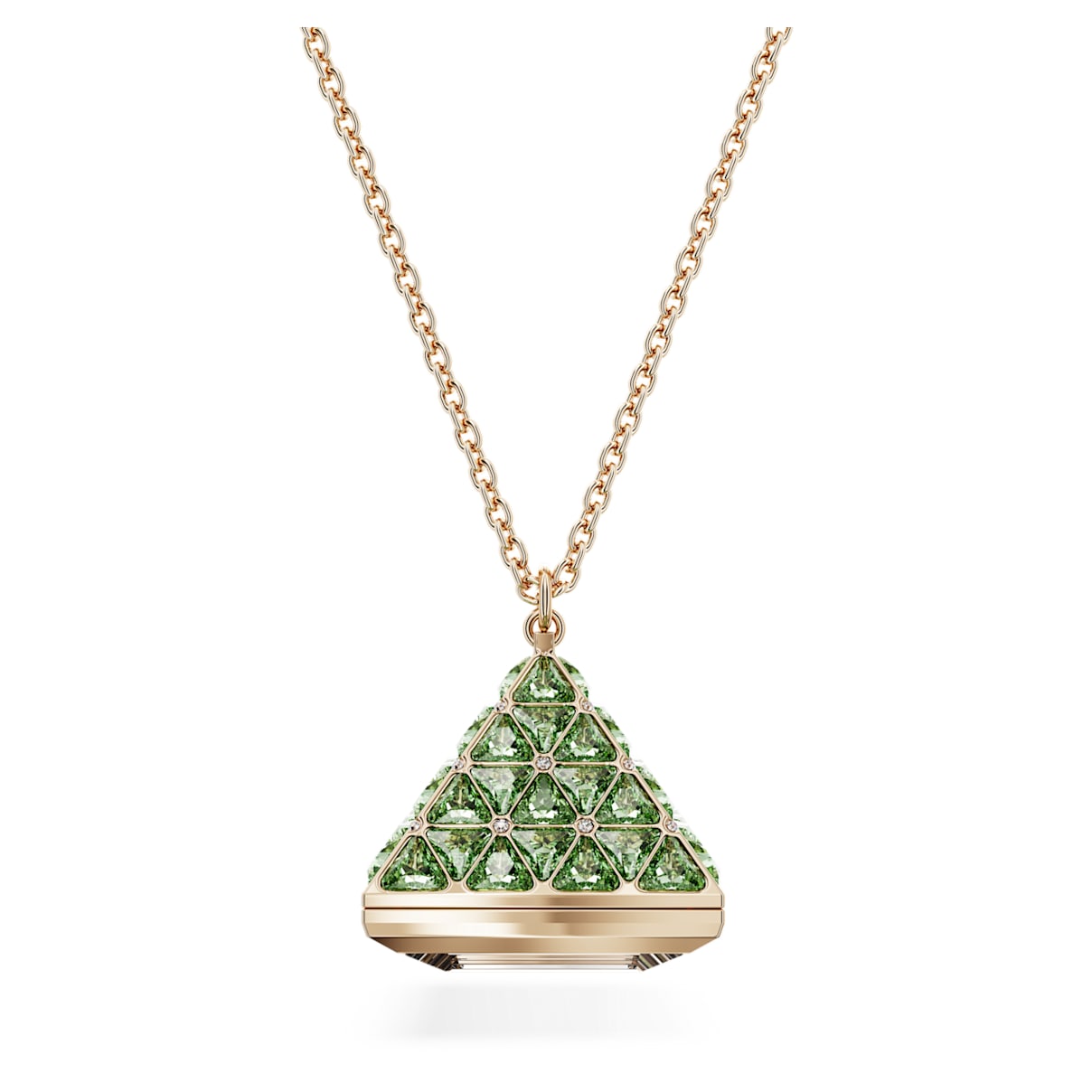 

Pendant watch, Triangle cut, Green, Champagne gold-tone finish