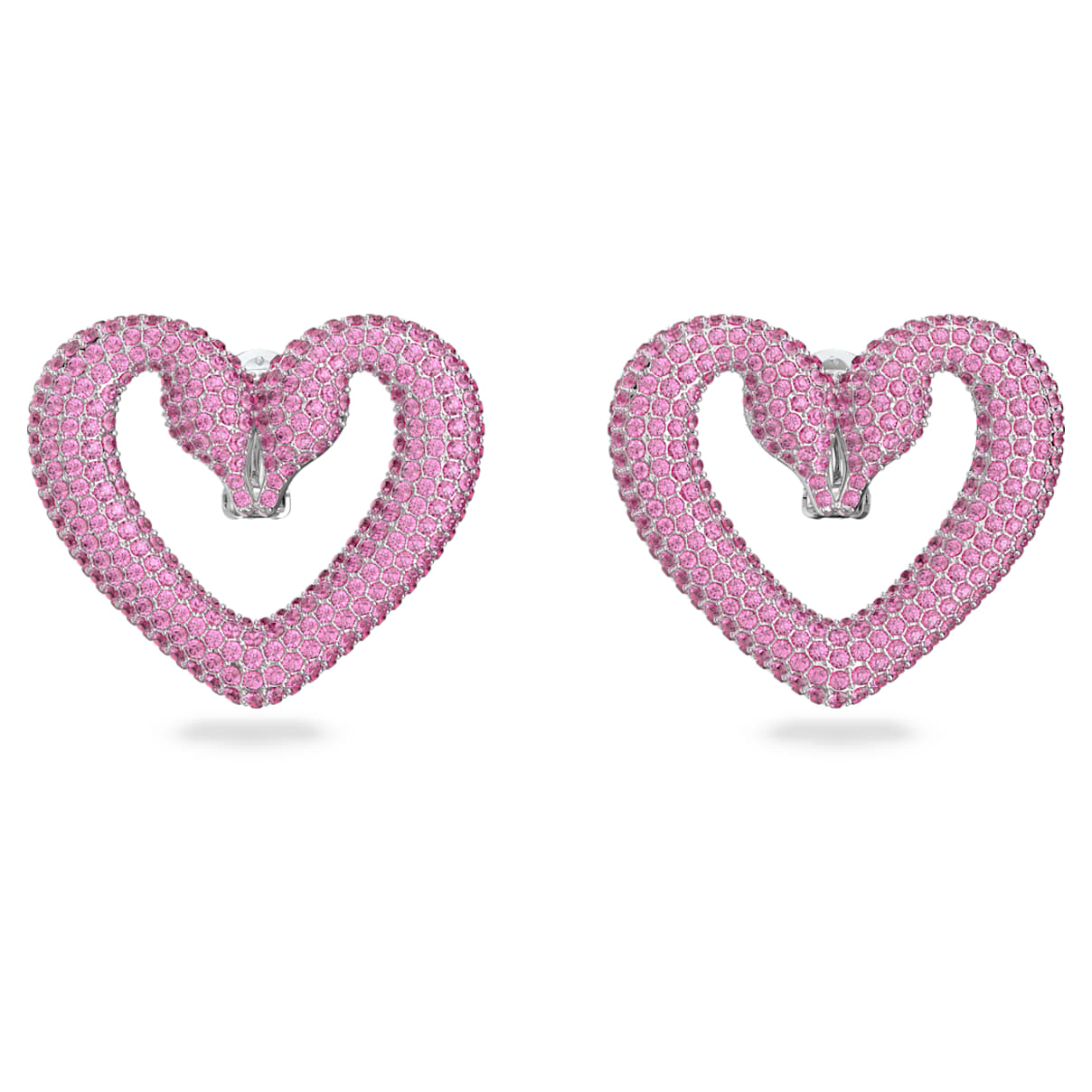 Orecchini a clip Sublima, Cuore, Grandi, Rosa, Placcato rodio