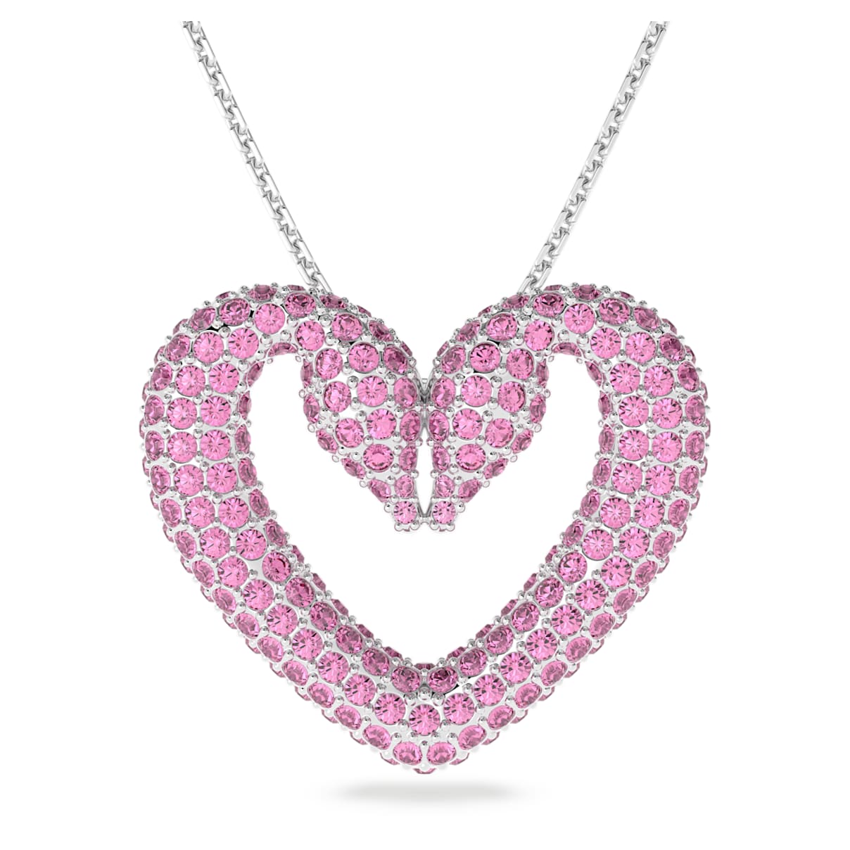 Sublima pendant, Heart, Large, Pink, Rhodium plated