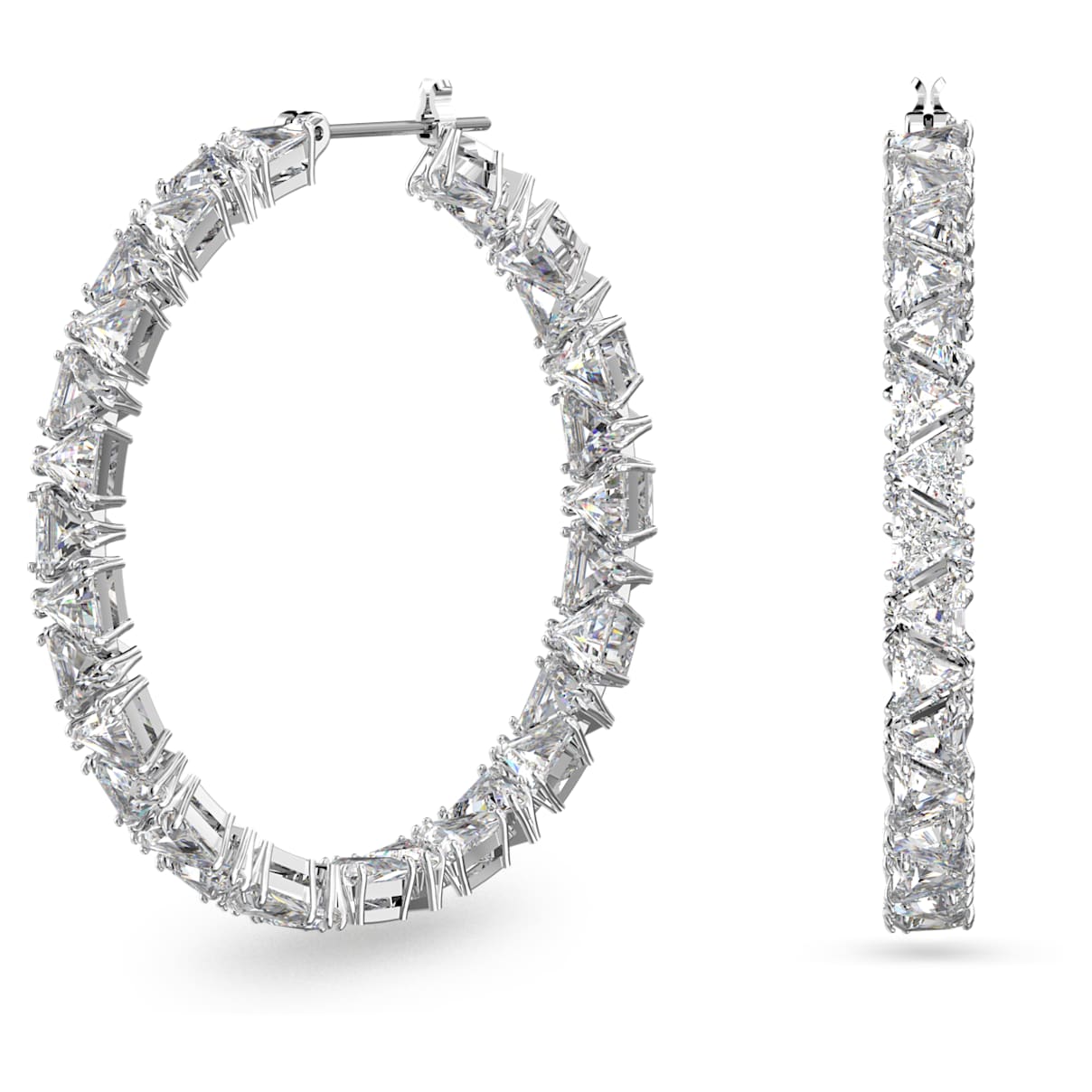 

Matrix hoop earrings, Triangle cut, White, Rhodium plated