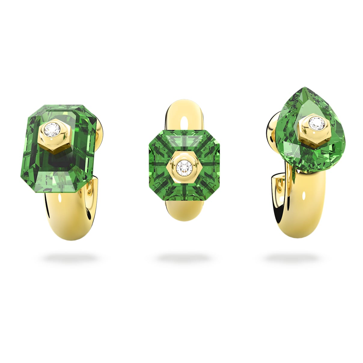 Numina hoop earrings, Set (3), Mixed cuts, Green, Gold-tone plated