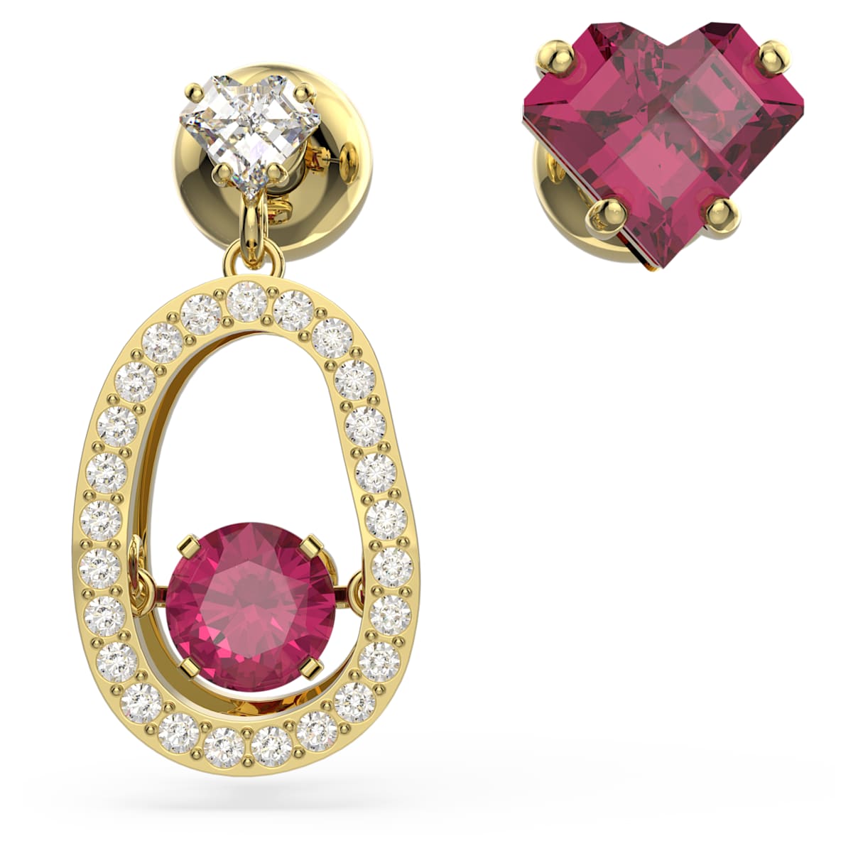 

Swarovski Cariti drop earrings, Asymmetrical design, Red bean, Red, Gold-tone plated