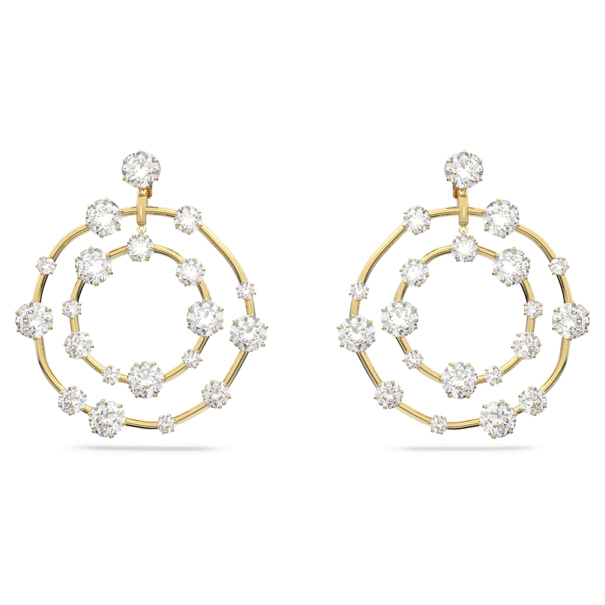 

Pendientes de clip Constella, Talla redonda, Blancos, Baño tono oro