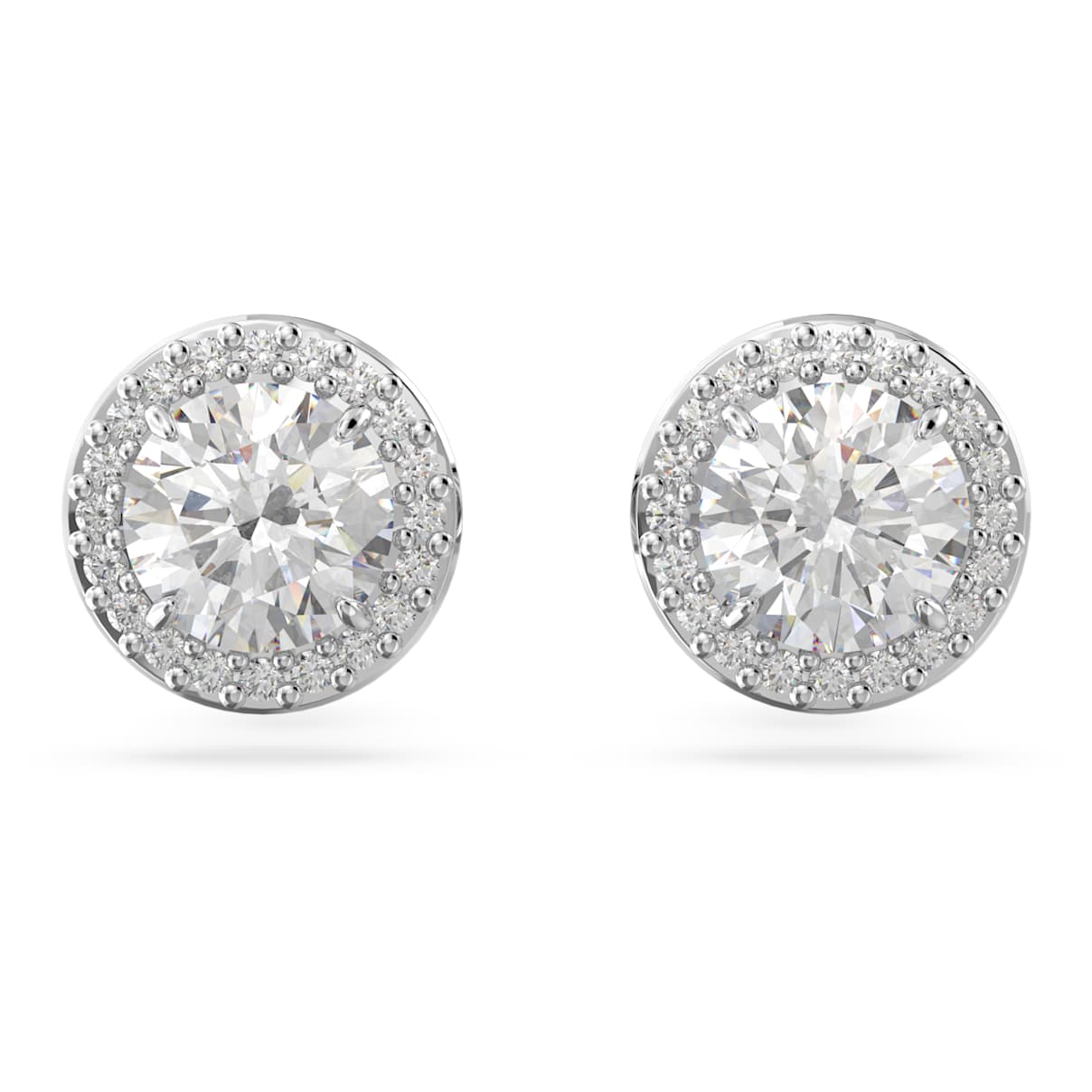 

Una stud earrings, Round cut, Pavé, White, Rhodium plated