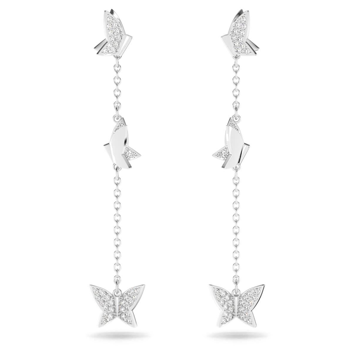 

Idyllia Lilia drop earrings, Butterfly, Long, White, Rhodium plated