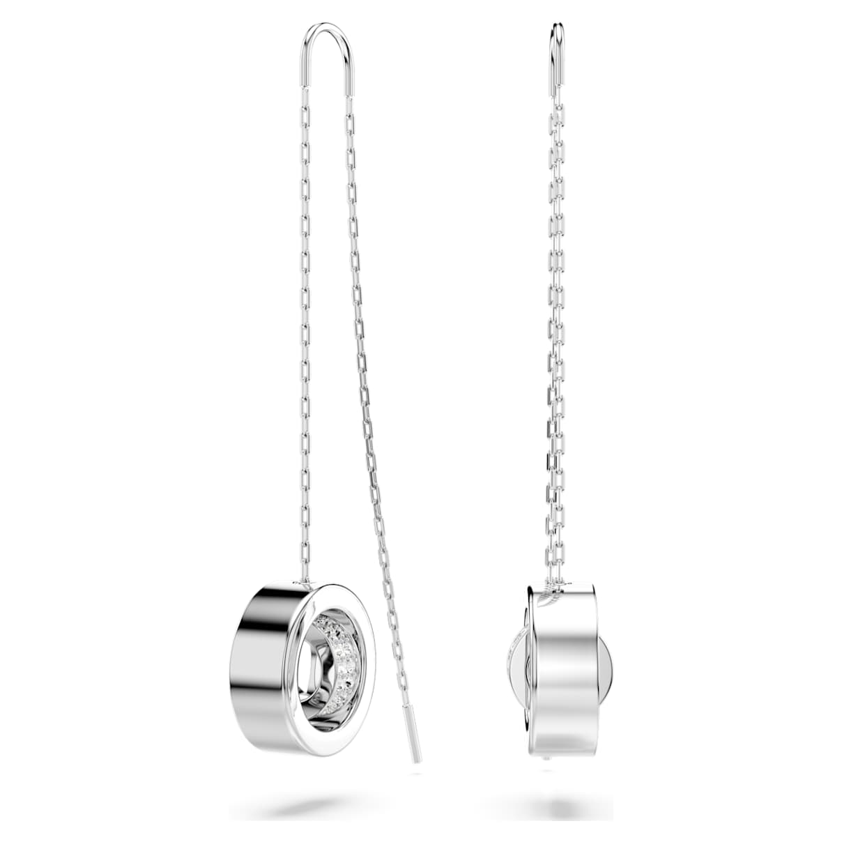 Swarovski Hollow drop earrings, Long, White, Rhodium plated