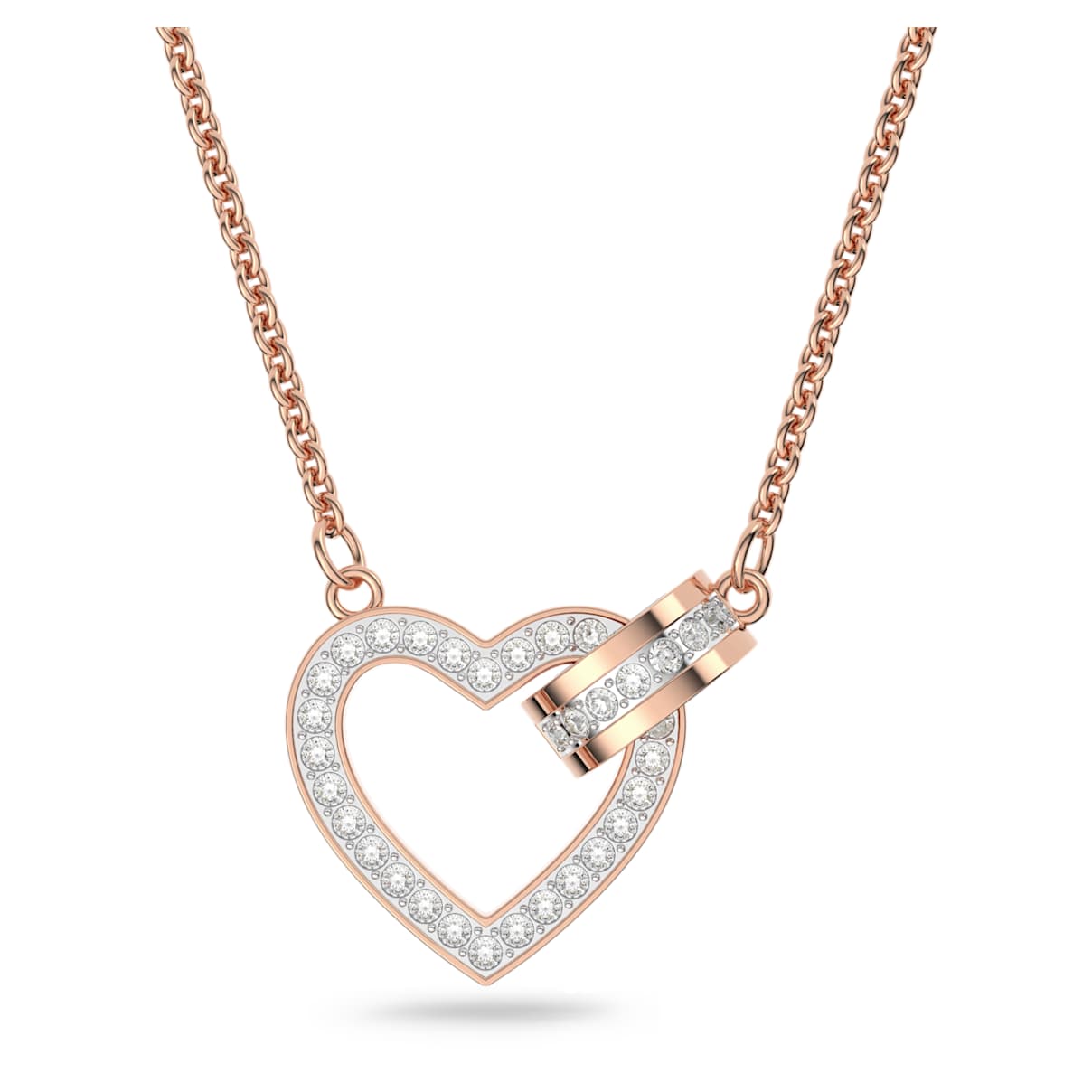 Lovely necklace, Heart, White, Rose gold-tone plated