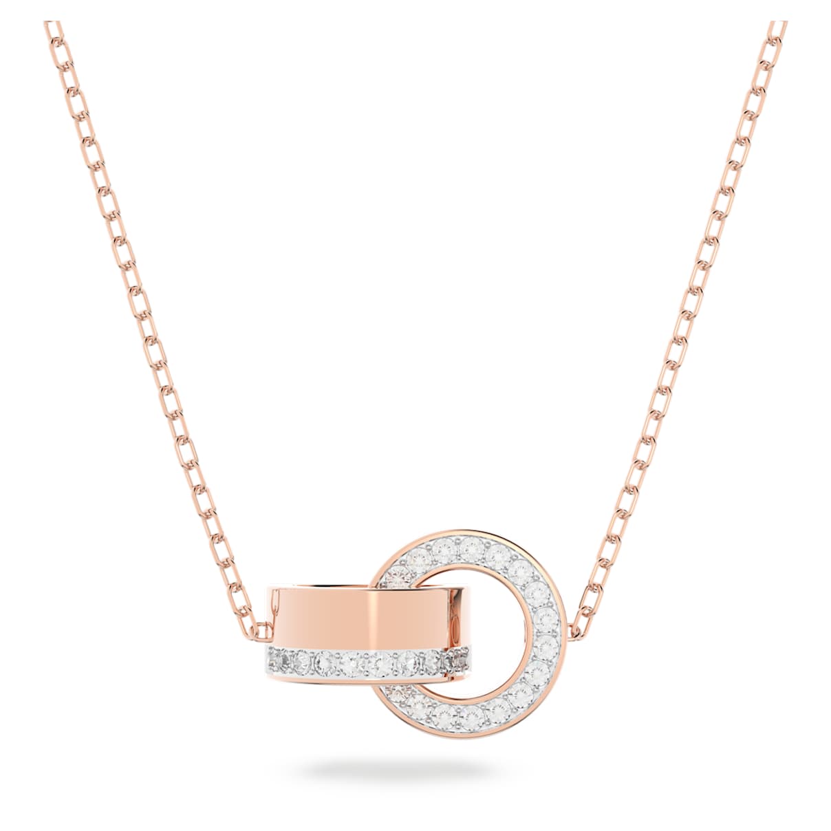 

Hollow pendant, Interlocking loop, White, Rose gold-tone plated