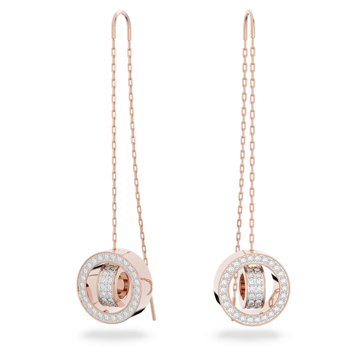 

Hollow drop earrings, Long, White, Rose gold-tone plated