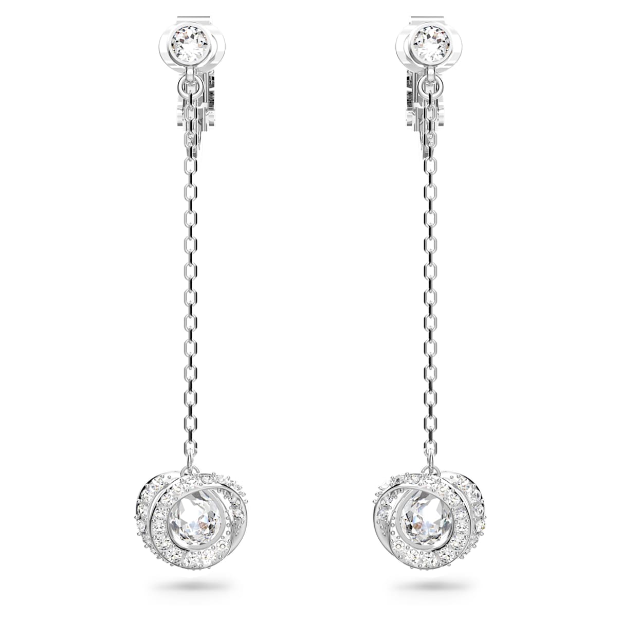 

Generation clip earrings, Long, White, Rhodium plated