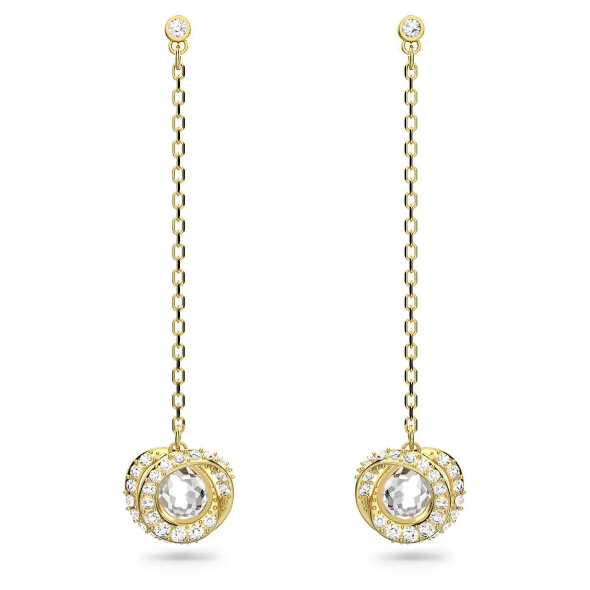 Generation drop earrings, Long, White, Gold-tone plated