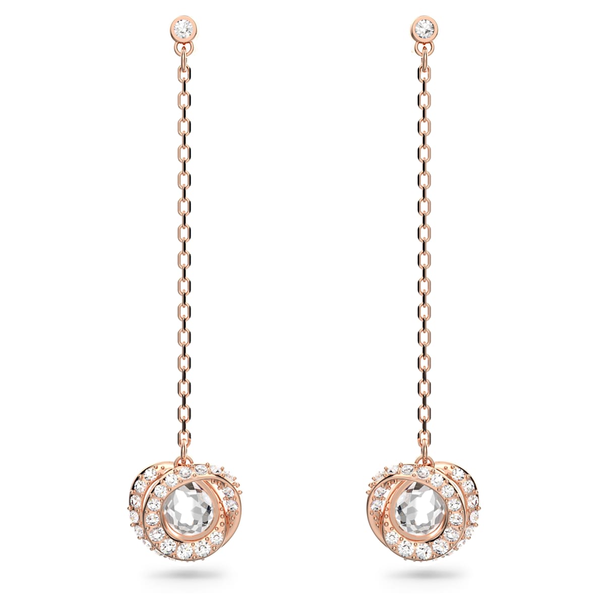 

Generation drop earrings, Long, White, Rose gold-tone plated