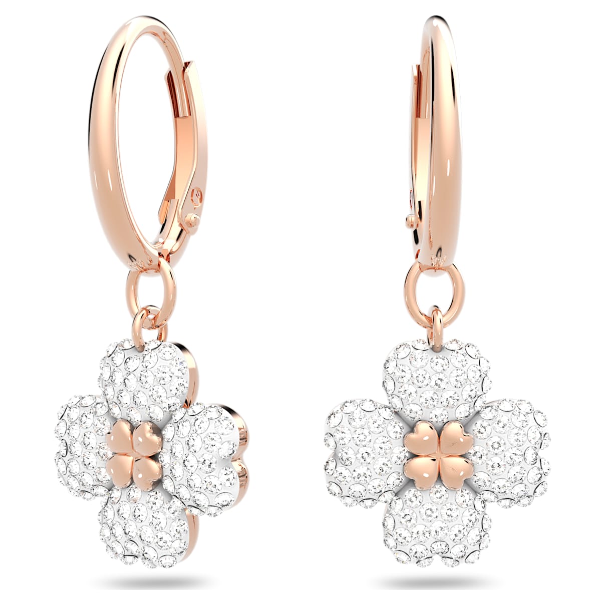 Latisha drop earrings, Flower, White, Rose gold-tone plated