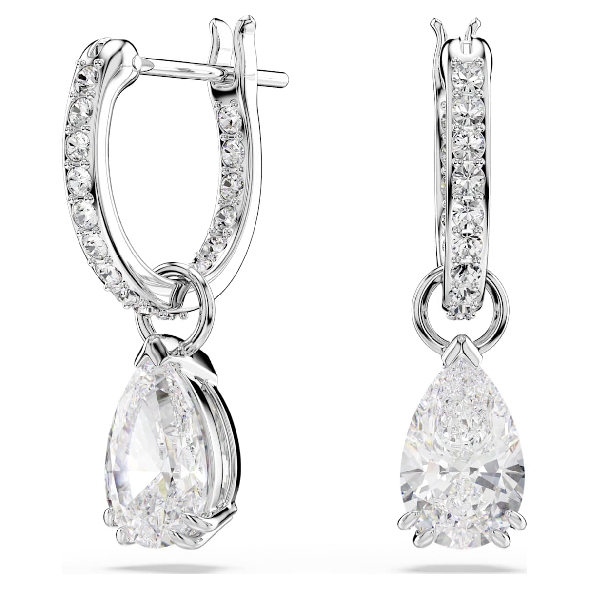 

Millenia hoop earrings, Pear cut, White, Rhodium plated