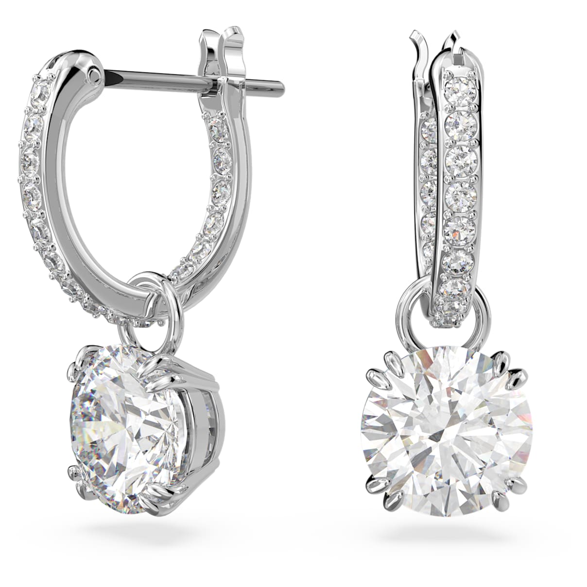 

Stilla drop earrings, Round cut, White, Rhodium plated