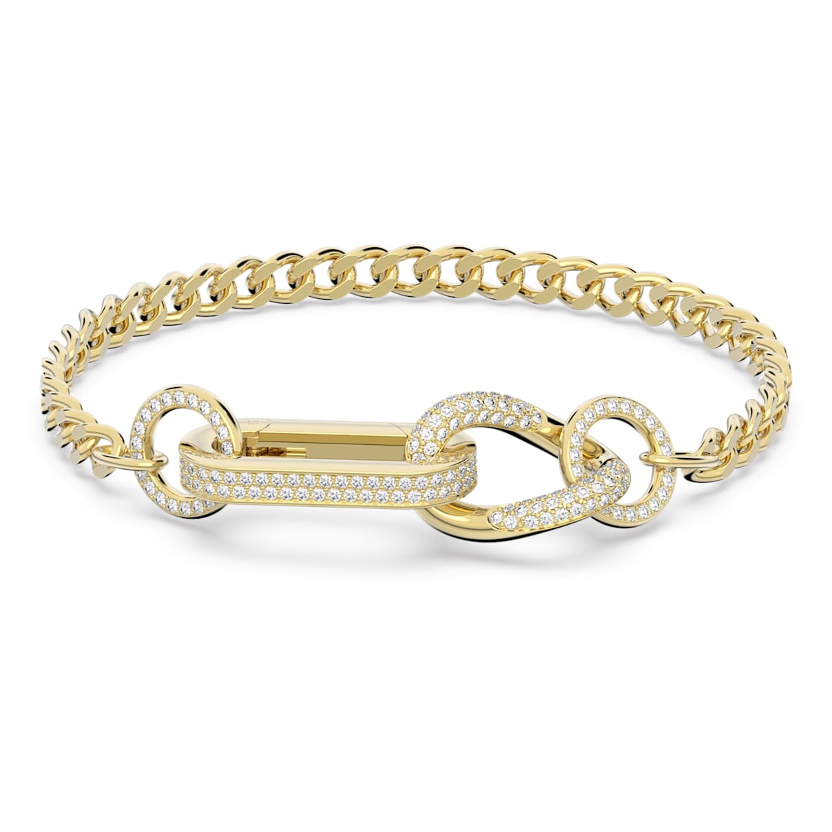 

Dextera bracelet, Pavé, Mixed links, White, Gold-tone plated