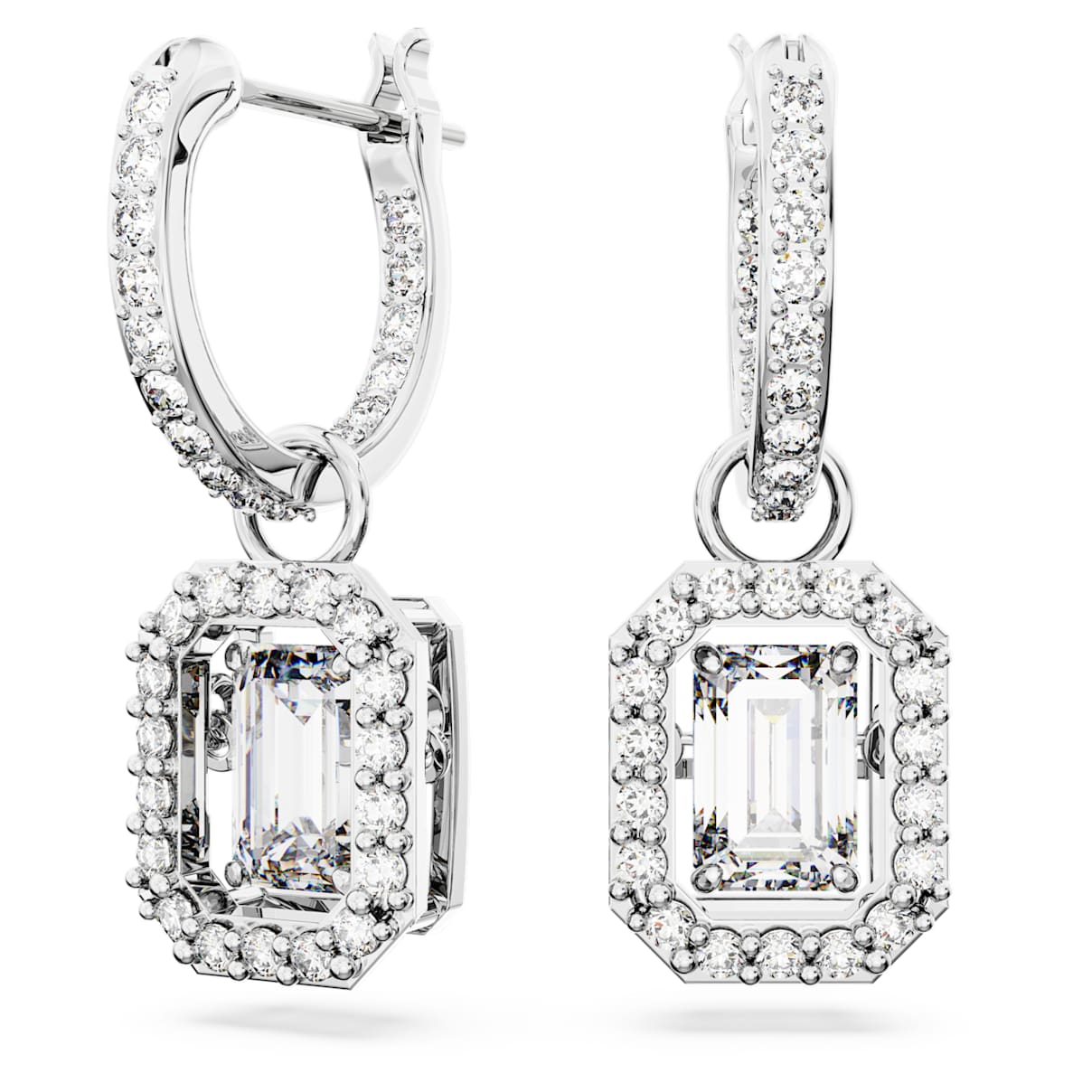 

Millenia drop earrings, Octagon cut, White, Rhodium plated