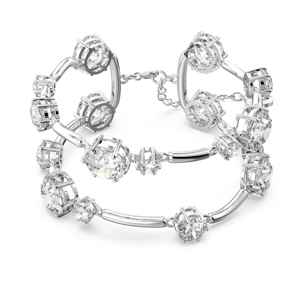 

Constella double bangle, Round cut, White, Rhodium plated