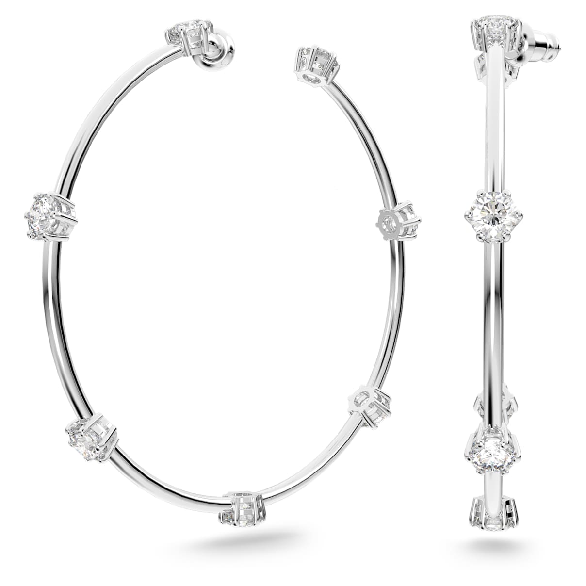 Swarovski Constella hoop earrings, Round cut, White, Rhodium plated