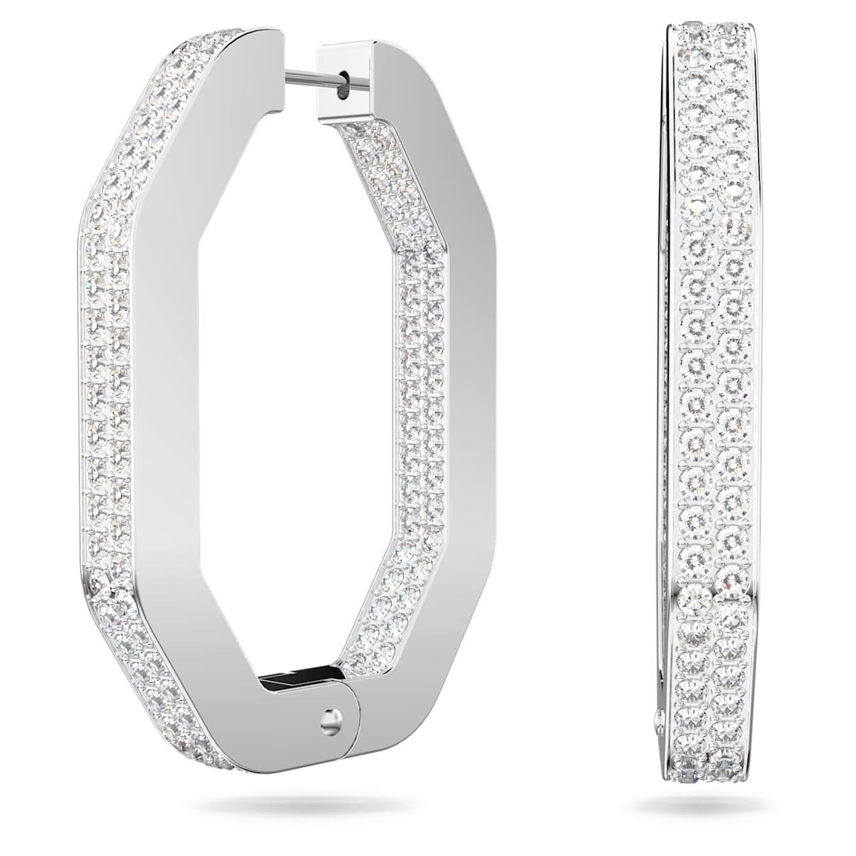 

Dextera hoop earrings, Octagon shape, Large, White, Rhodium plated