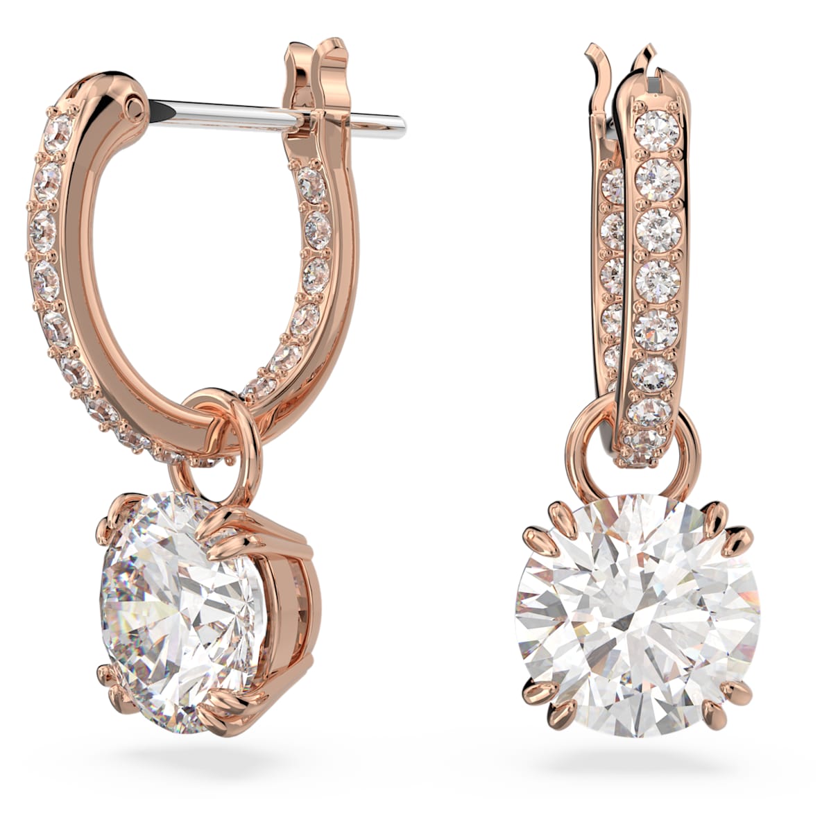 

Constella drop earrings, Round cut, White, Rose gold-tone plated