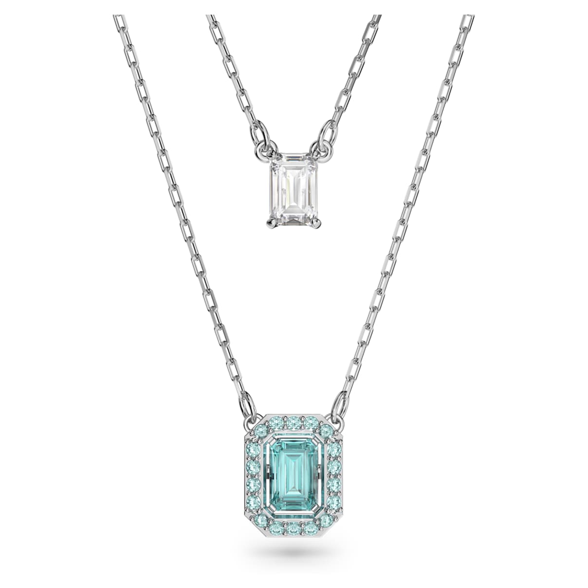 

Una layered necklace, Octagon cut, Blue, Rhodium plated