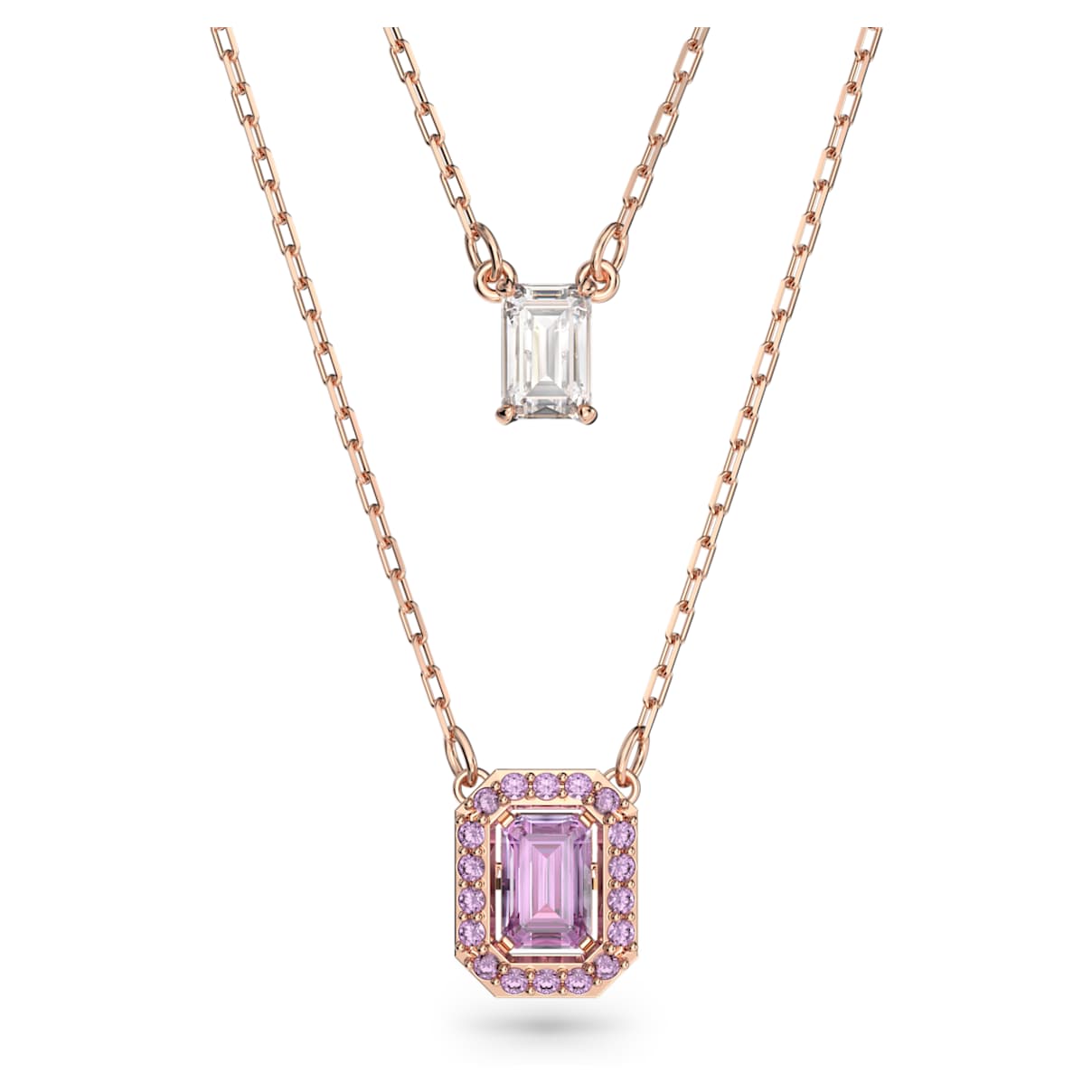 

Una layered necklace, Octagon cut, Purple, Rose gold-tone plated