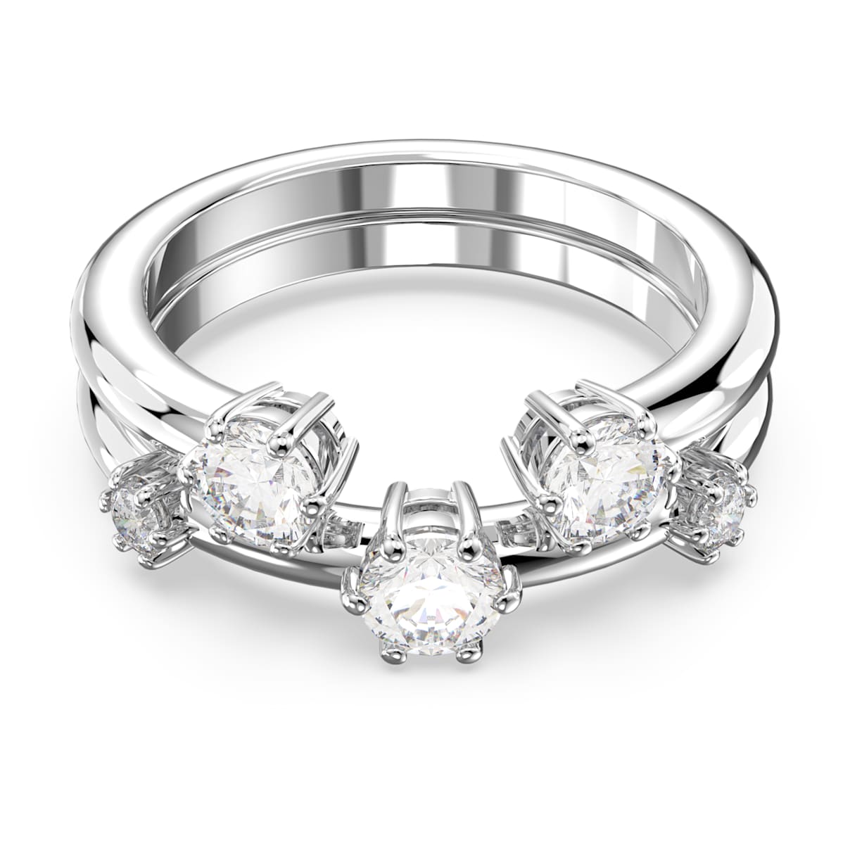 Constella ring, Set (2), Ronde slijpvorm, Wit, Rodium toplaag