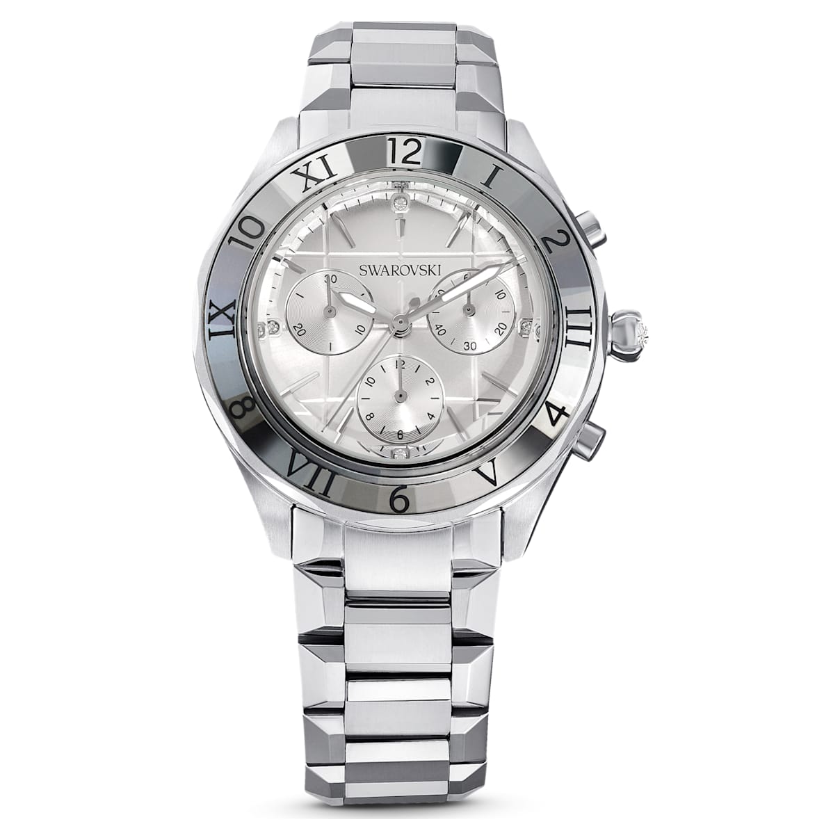 

Watch, 39mm, Swiss Made, Metal bracelet, Silver tone, Stainless steel