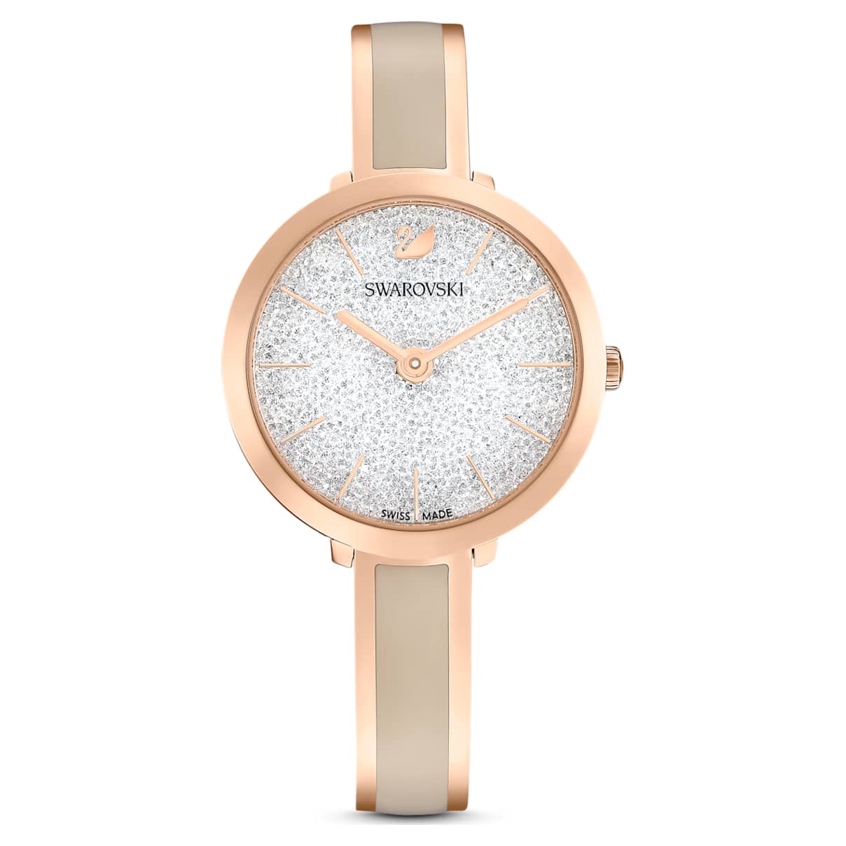 

Crystalline Delight watch, Swiss Made, Metal bracelet, Grey, Rose gold-tone finish
