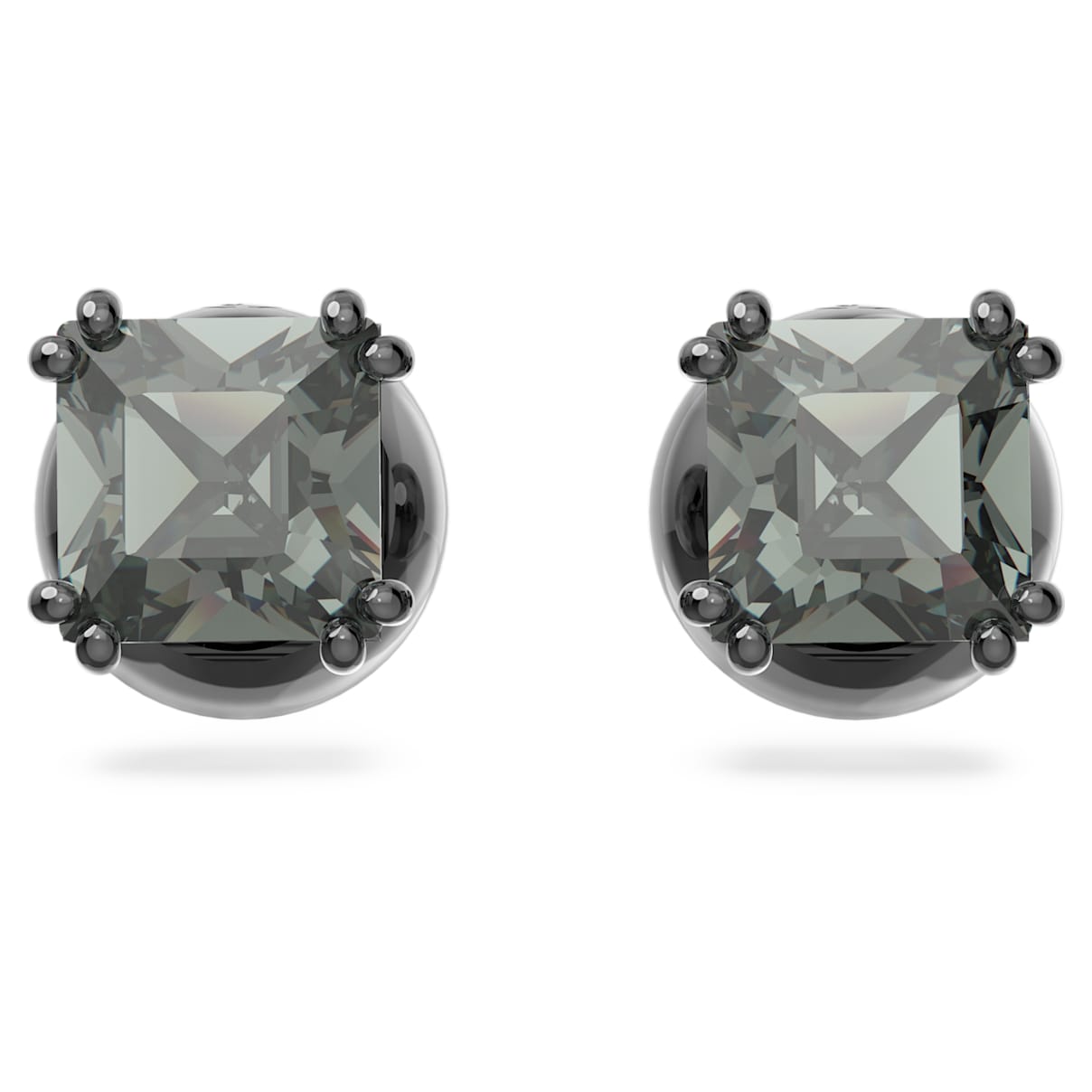 Millenia stud earrings, Square cut, Black, Ruthenium plated