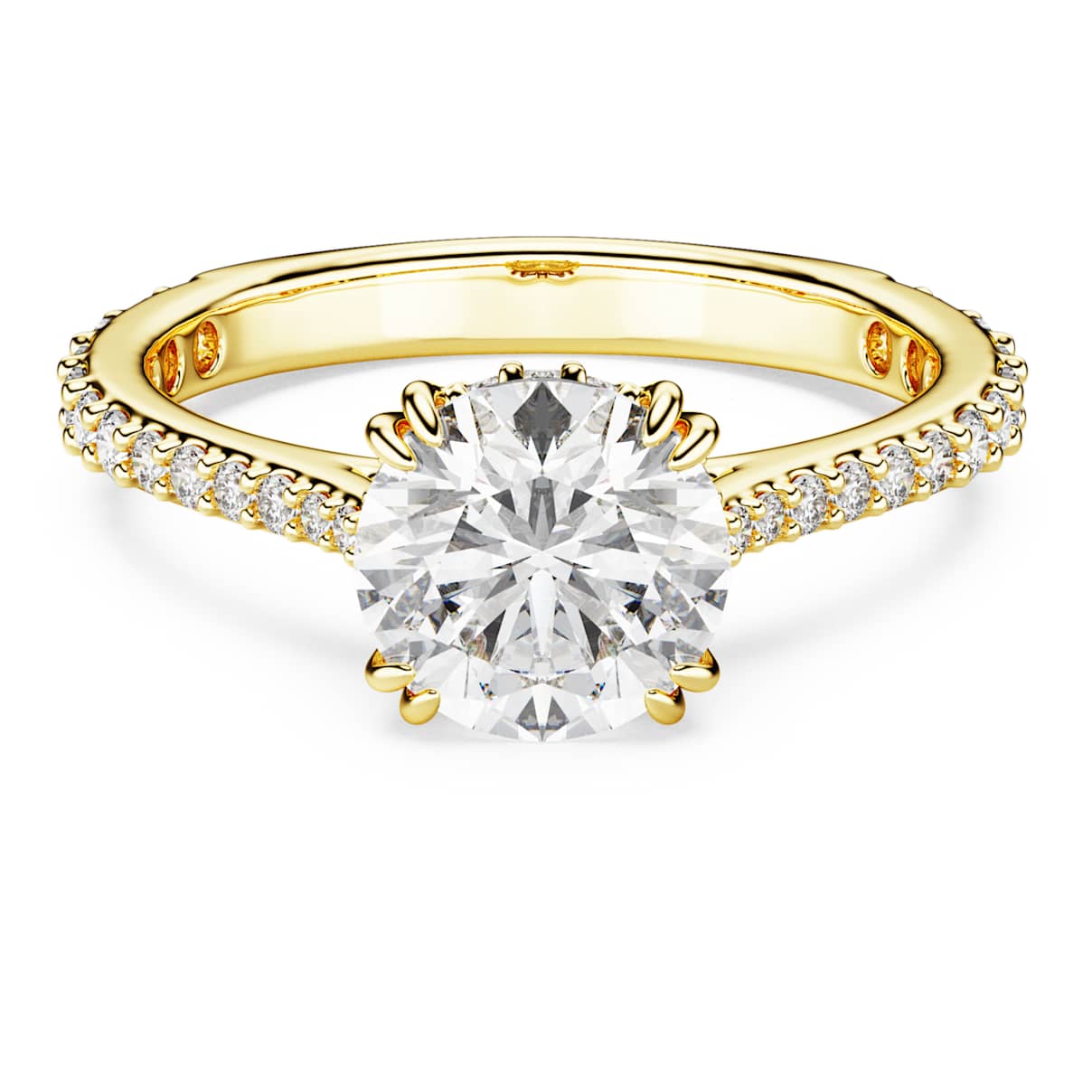 Swarovski Stilla Cocktail Ring  Round Cut  Pavé  White  18K Gold Finish