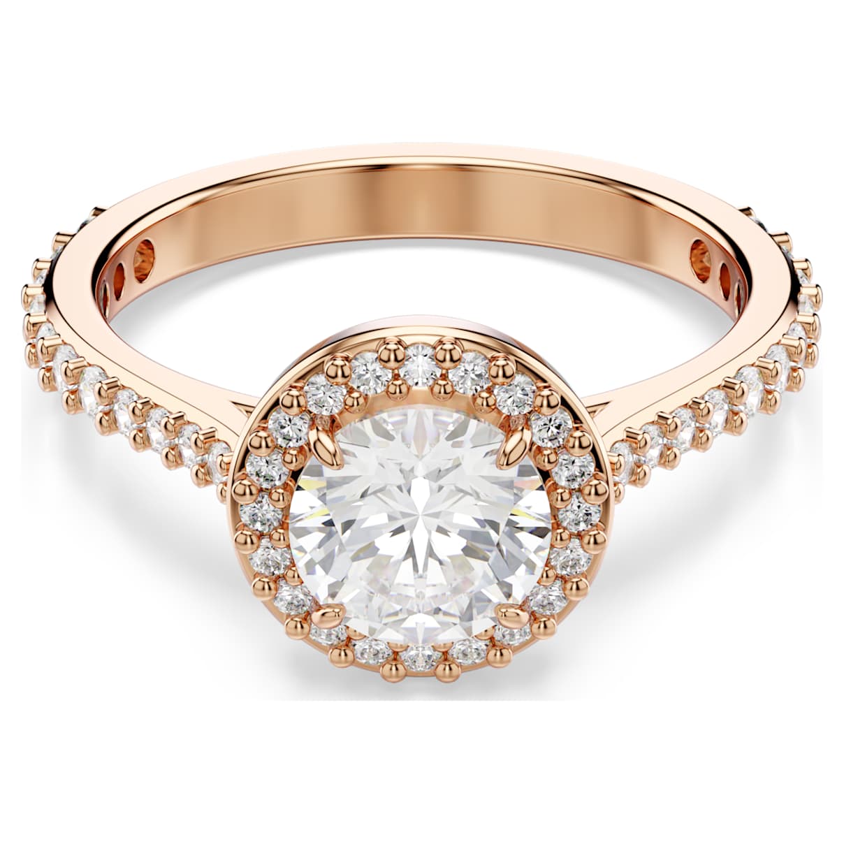Swarovski Una Angelic Cocktail Ring Round Cut Pavé White 18K Rose Gold Finish - Image 1