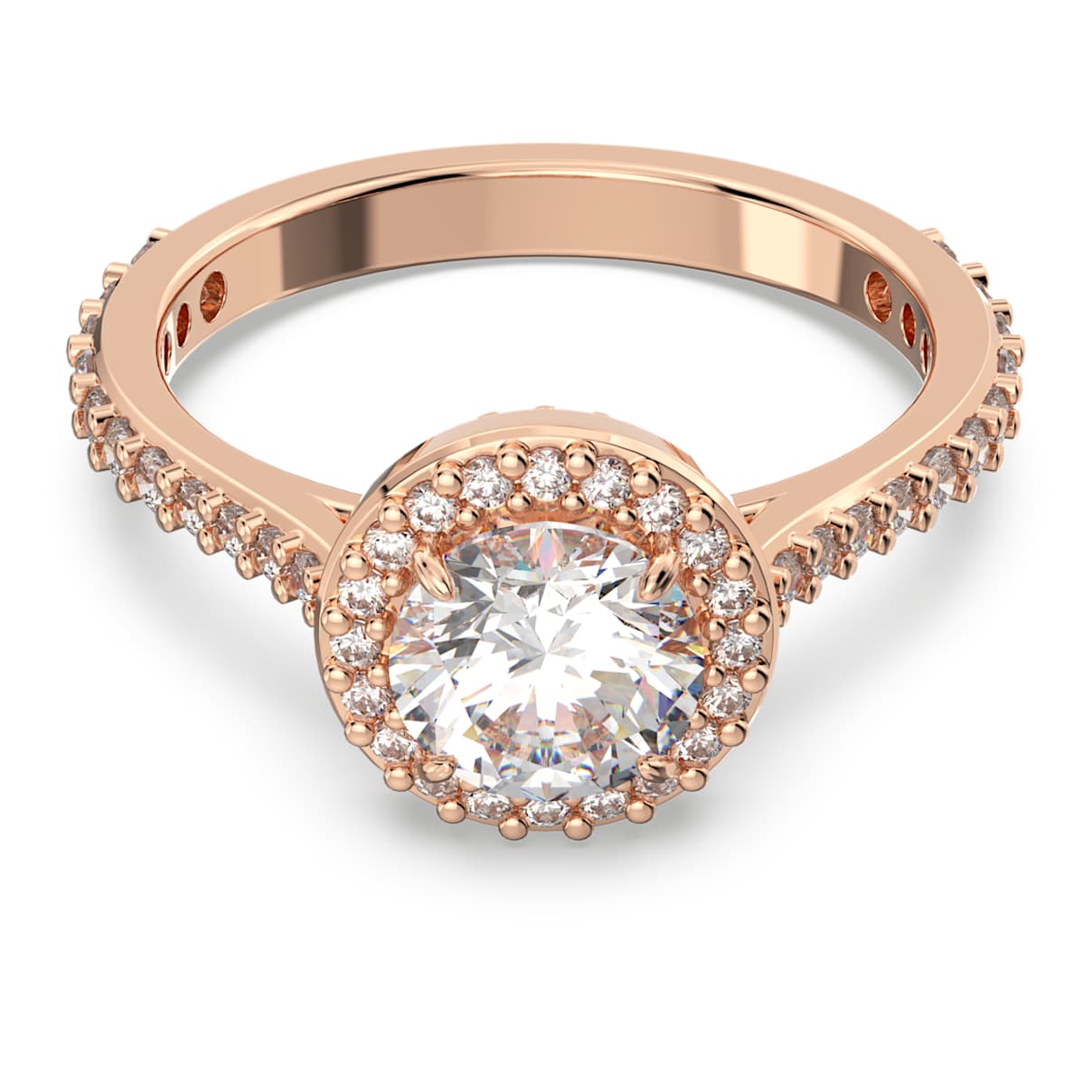 Anello cocktail Una Angelic, Taglio tondo, Pavé, Bianco, Finitura oro rosa 18K 60