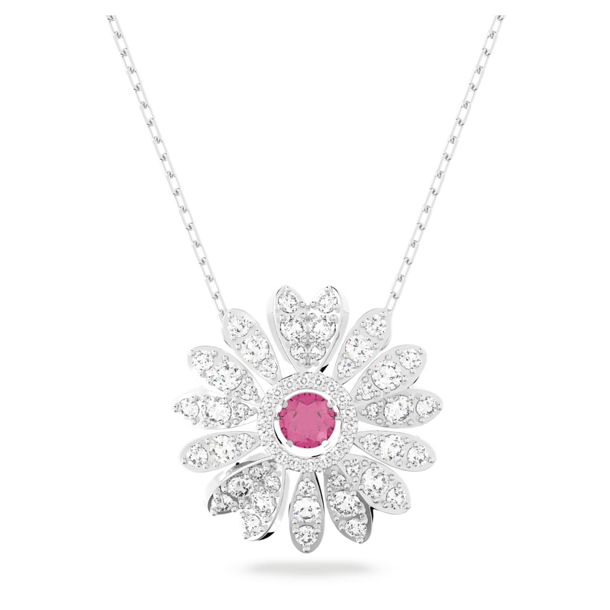 Eternal Flower pendant, Flower, Pink, Rhodium plated