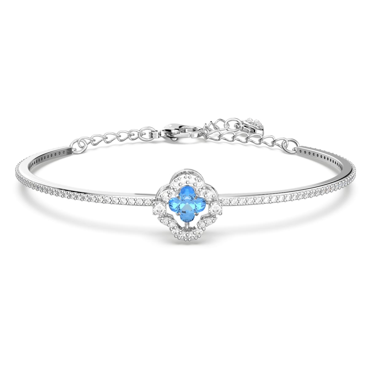 

Una bangle, Clover, Blue, Rhodium plated
