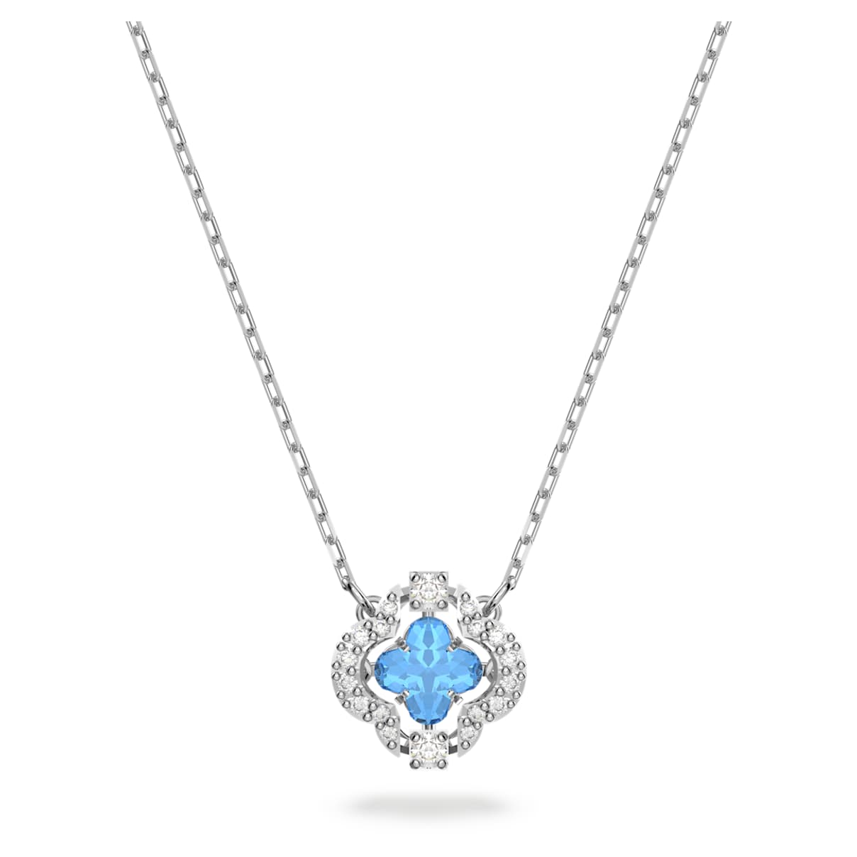 

Una necklace, Clover, Blue, Rhodium plated
