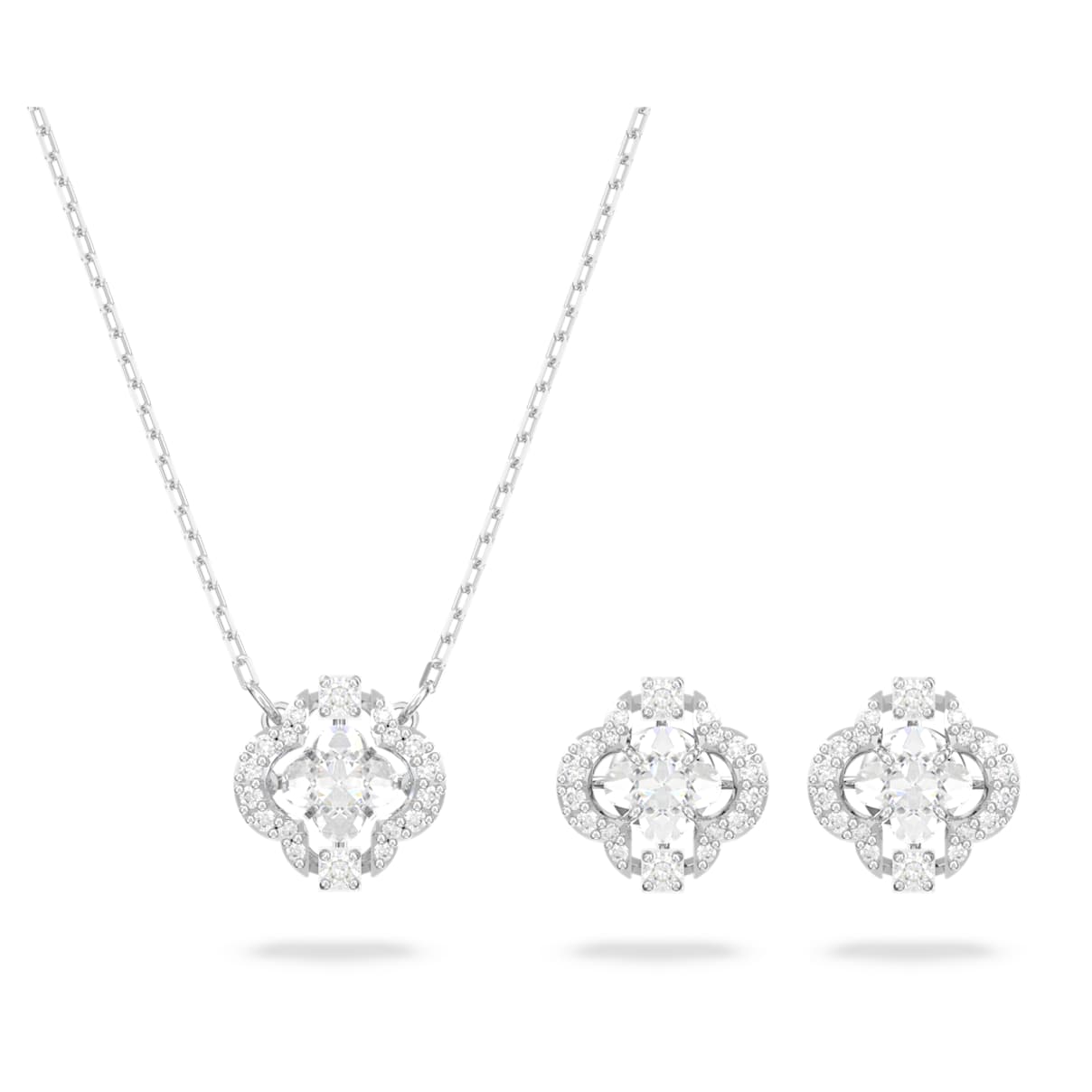 Una Set, Verschiedene Schliffe, Glücksklee, Weiß, Rhodiniert