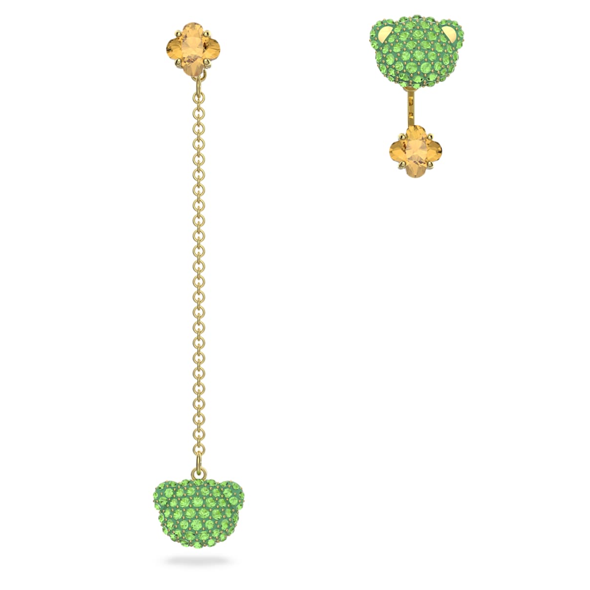 

Teddy drop earrings, Asymmetrical design, Bear, Multicolored, Gold-tone plated