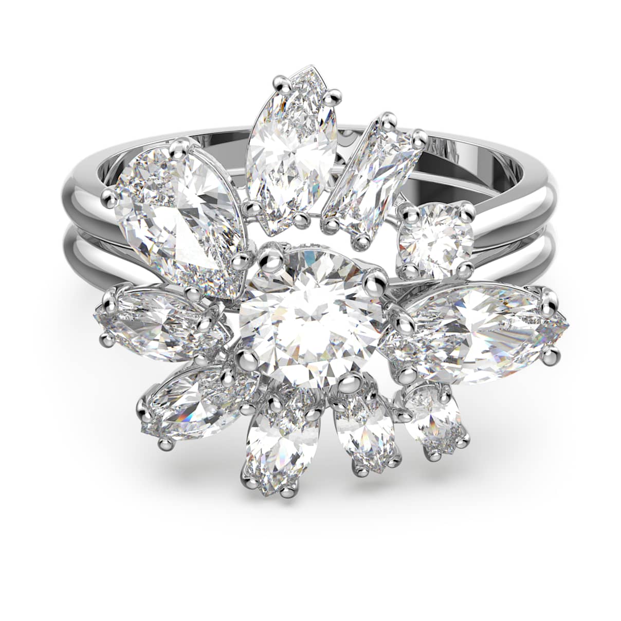 

Anillo de cóctel Gema, Tallas mixtas, Flor, Blanco, Baño de rodio