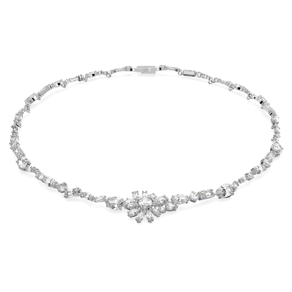 

Gema necklace, Mixed cuts, Flower, White, Rhodium plated