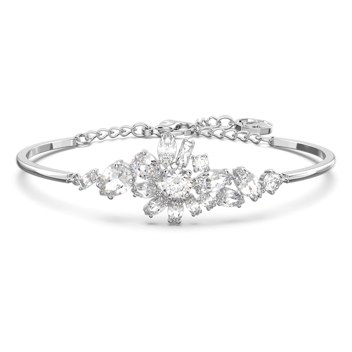 

Gema bangle, Mixed cuts, Flower, White, Rhodium plated